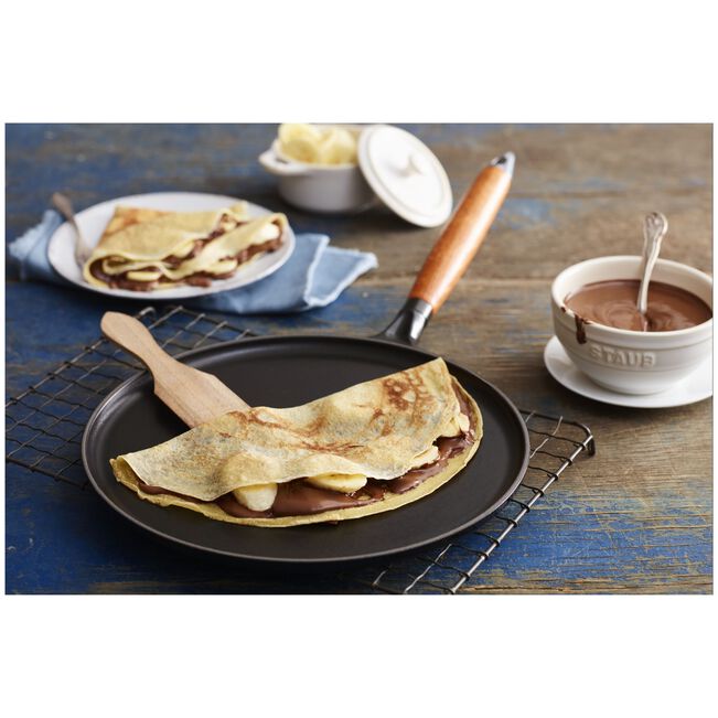 Crêpière avec poignée en bois 28 cm, Fonte, Noir mat
