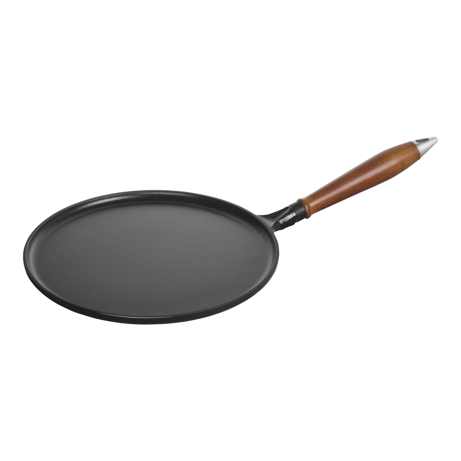 Crêpière avec poignée en bois 28 cm, Fonte, Noir mat