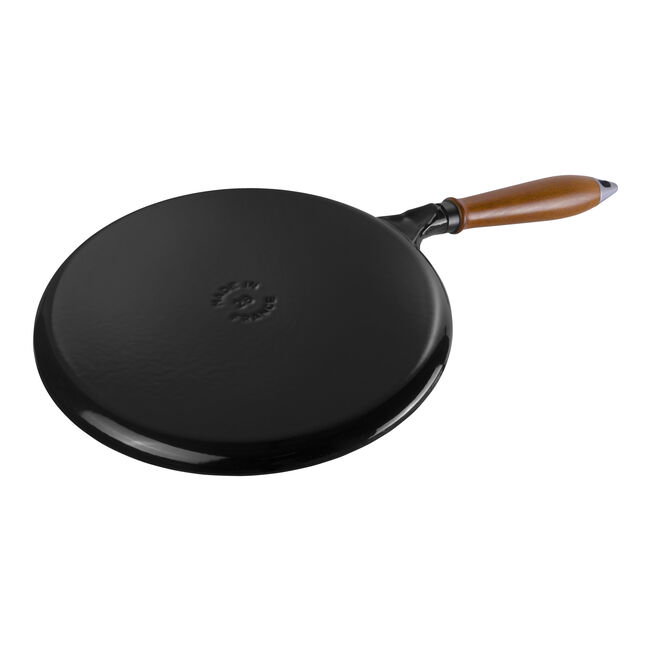 Crêpière avec poignée en bois 28 cm, Fonte, Noir mat