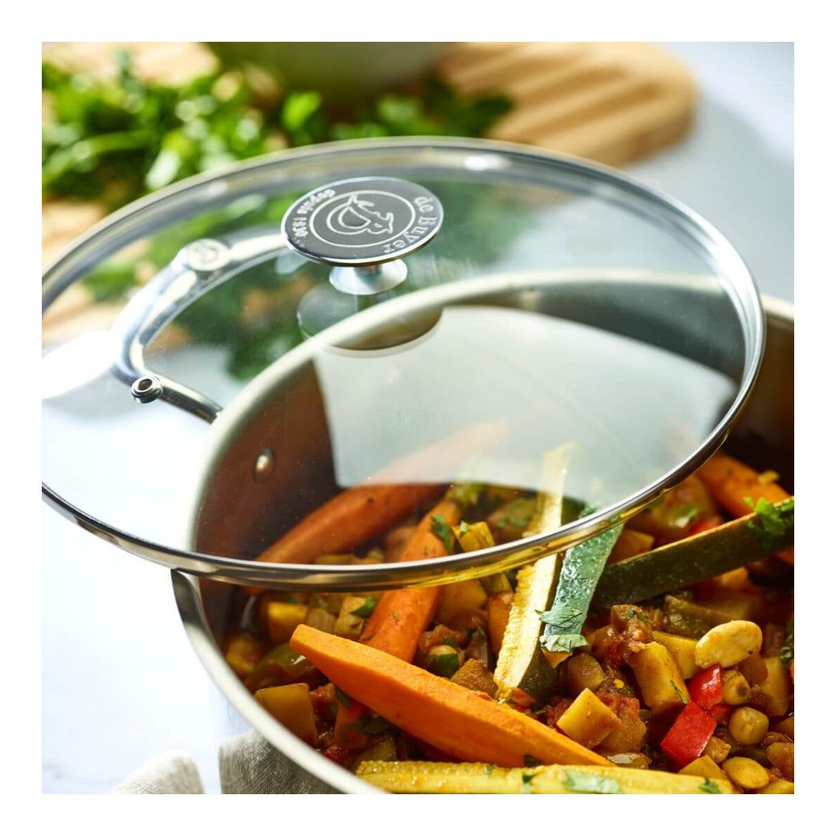 Couvercle en verre Alchimy avec pontet inox De Buyer